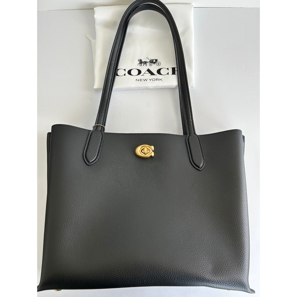 Coach Willow Tote Bag Black Polished Pebble Leather Gold Hardware C0689